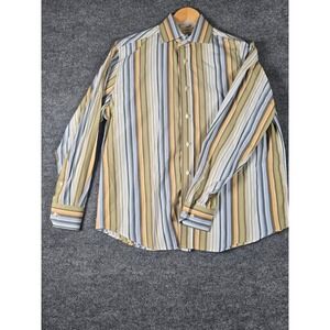 Cabavera Men's Striped Long Sleeve Button Up‎ Shirt Size L G Cotton